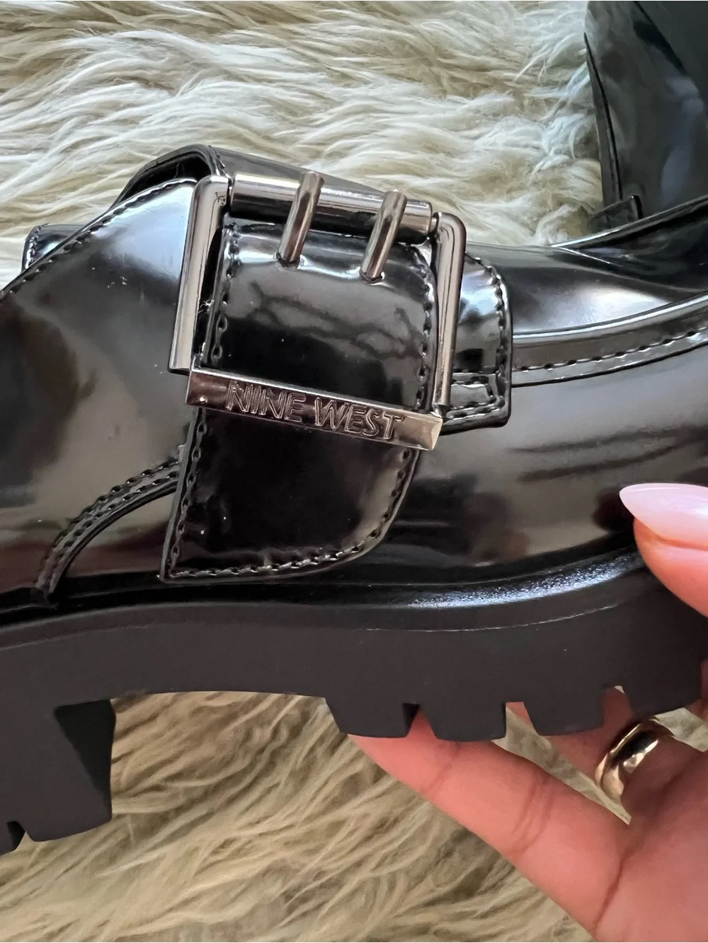 Nine West Black Patent Lug-Soled Loafers